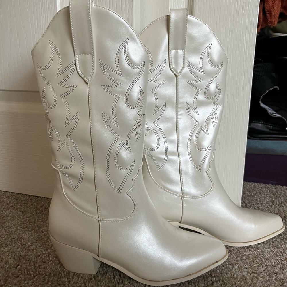 Cowgirl boots! Cute and stylish. From a local boutique.